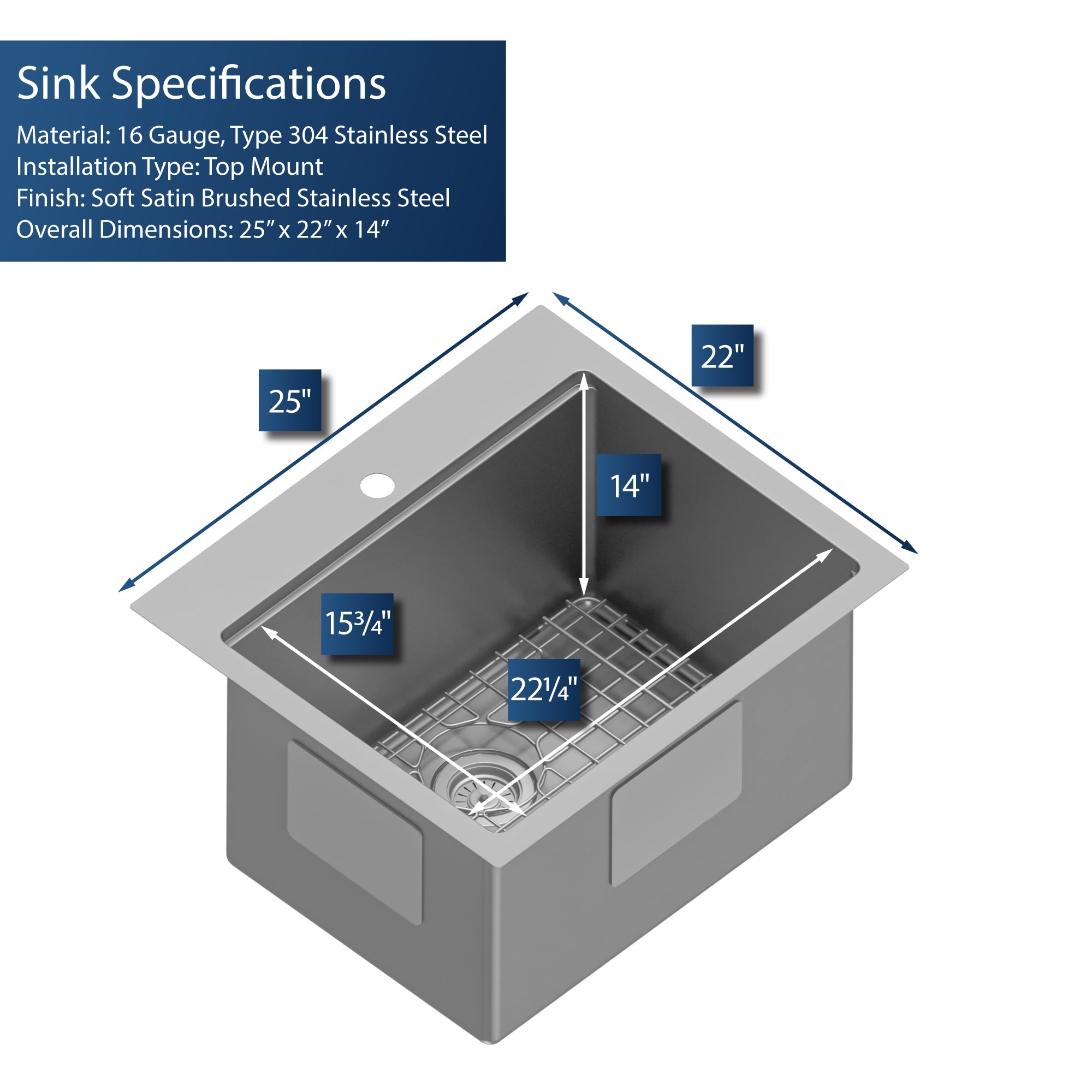 Alternate Image for Karran Elite Workstation 25" Drop In/Topmount Stainless Steel Workstation Kitchen Sink with Accessories, 16 Gauge, WST-22-PK1