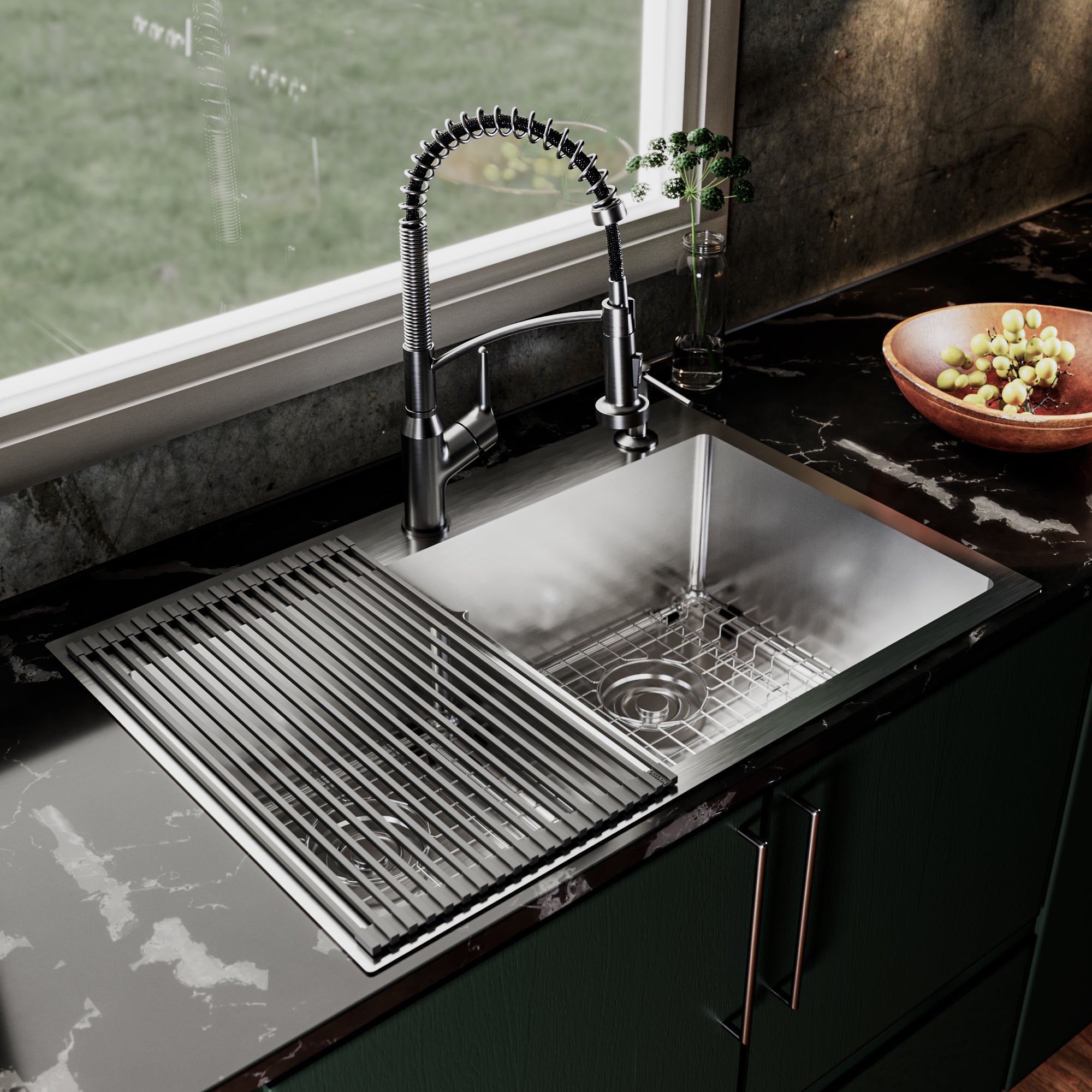 Alternate Image for Karran Fusion 33" Drop In/Topmount Stainless Steel Kitchen Sink with Accessories, 50/50 Double Bowl, 16 Gauge, TMDB3321-PK1