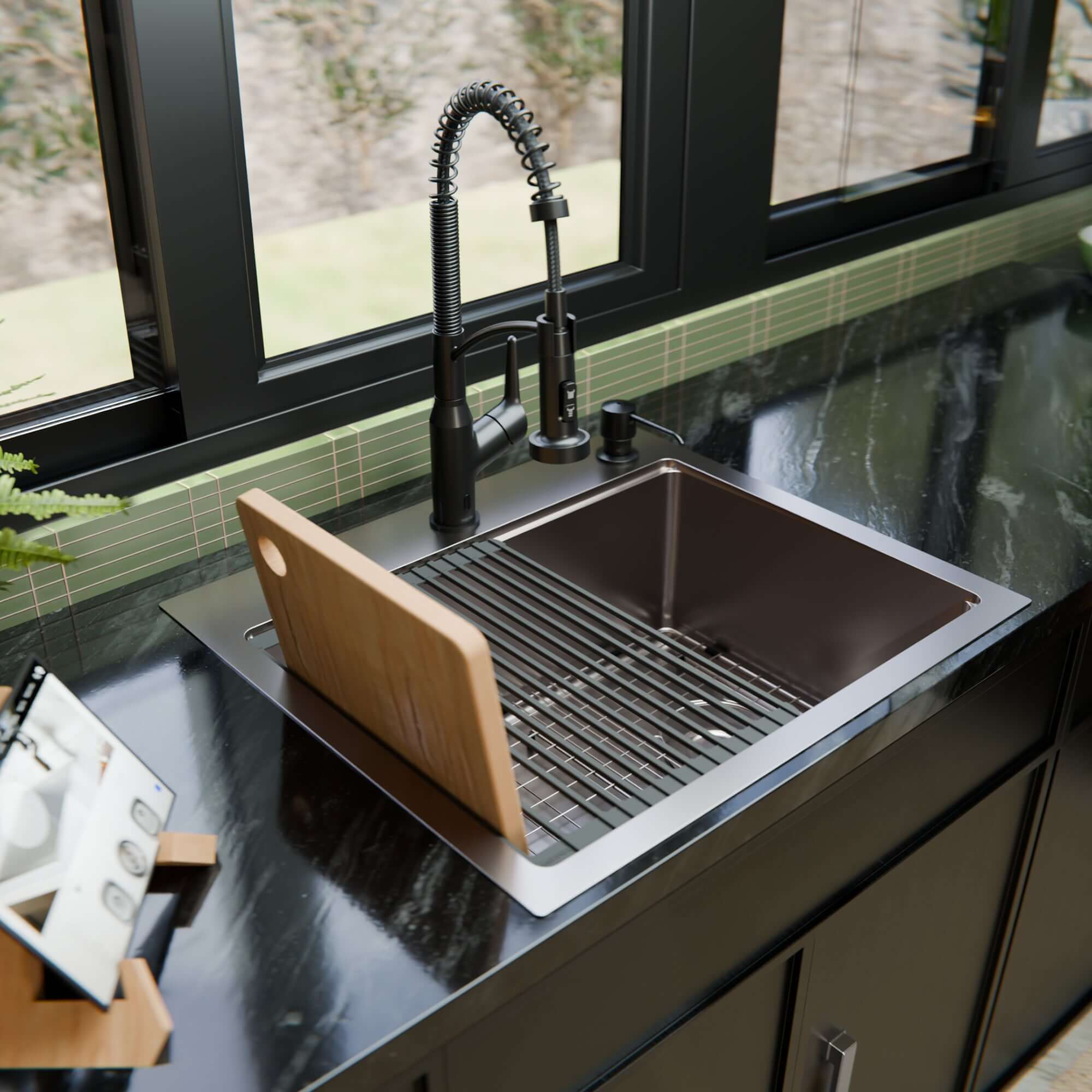 Alternate Image for Karran Fusion 25" Drop In/Topmount Stainless Steel Workstation Kitchen Sink with Accessories, 16 Gauge, WSTMSB2533-PK1