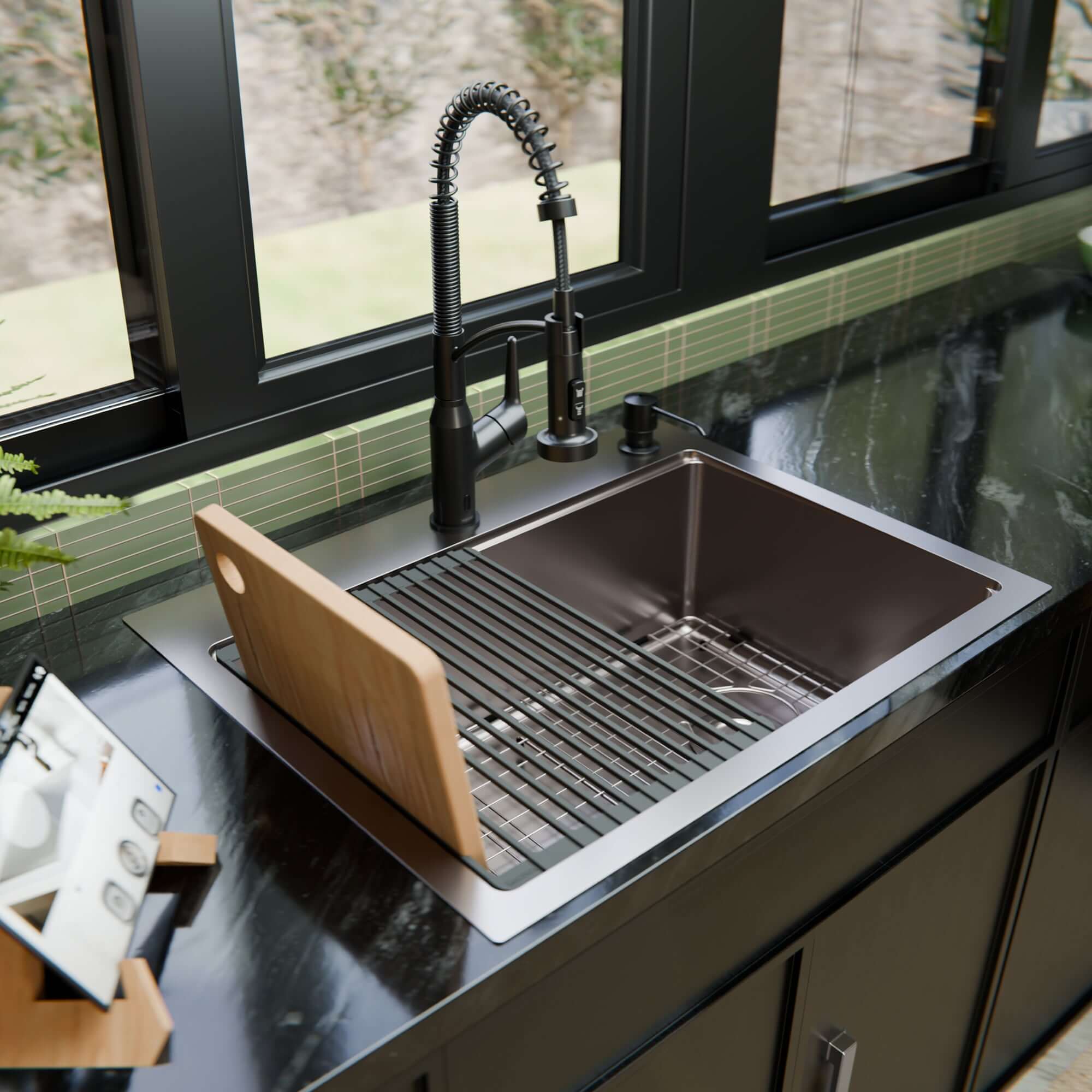Alternate Image for Karran Fusion 28" Drop In/Topmount Stainless Steel Workstation Kitchen Sink with Accessories, 16 Gauge, WSTMSB2833-PK1