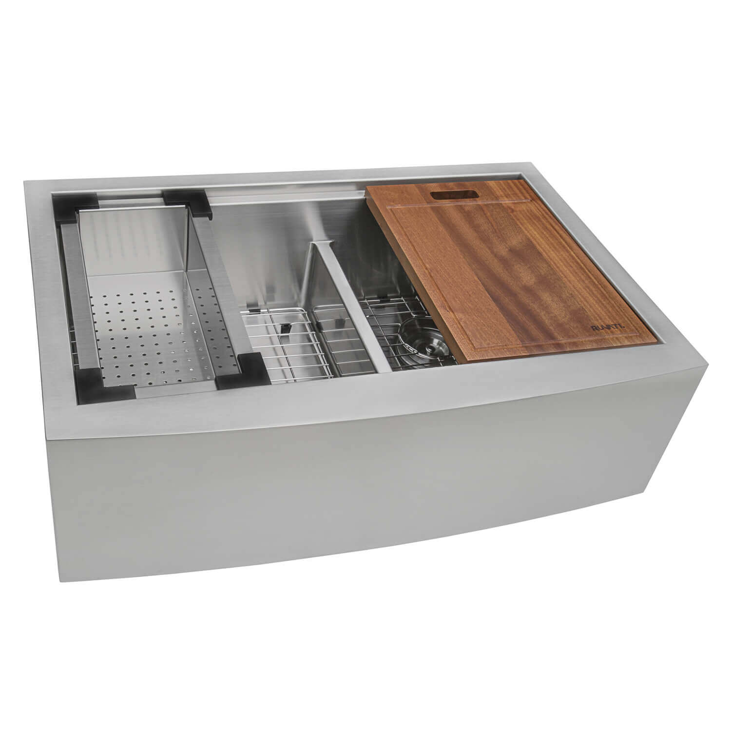 Alternate Image for Ruvati Verona 33" Stainless Steel Workstation Apron-front Farmhouse Sink, 60/40 Low Divide Double Bowl, 16 Gauge, RVH9201