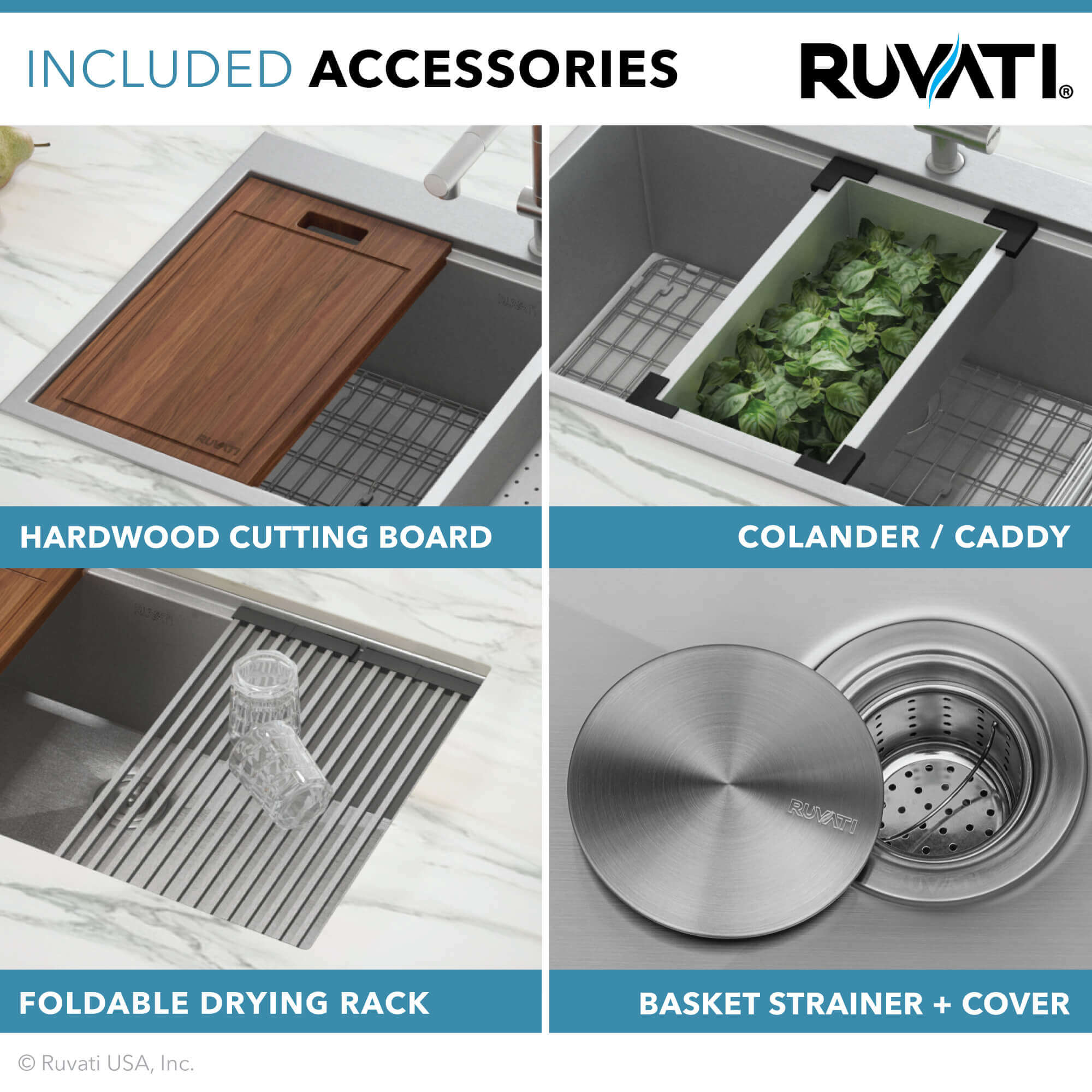 Alternate Image for Ruvati Verona 33" Stainless Steel Workstation Apron-front Farmhouse Sink, 60/40 Low Divide Double Bowl, 16 Gauge, RVH9201