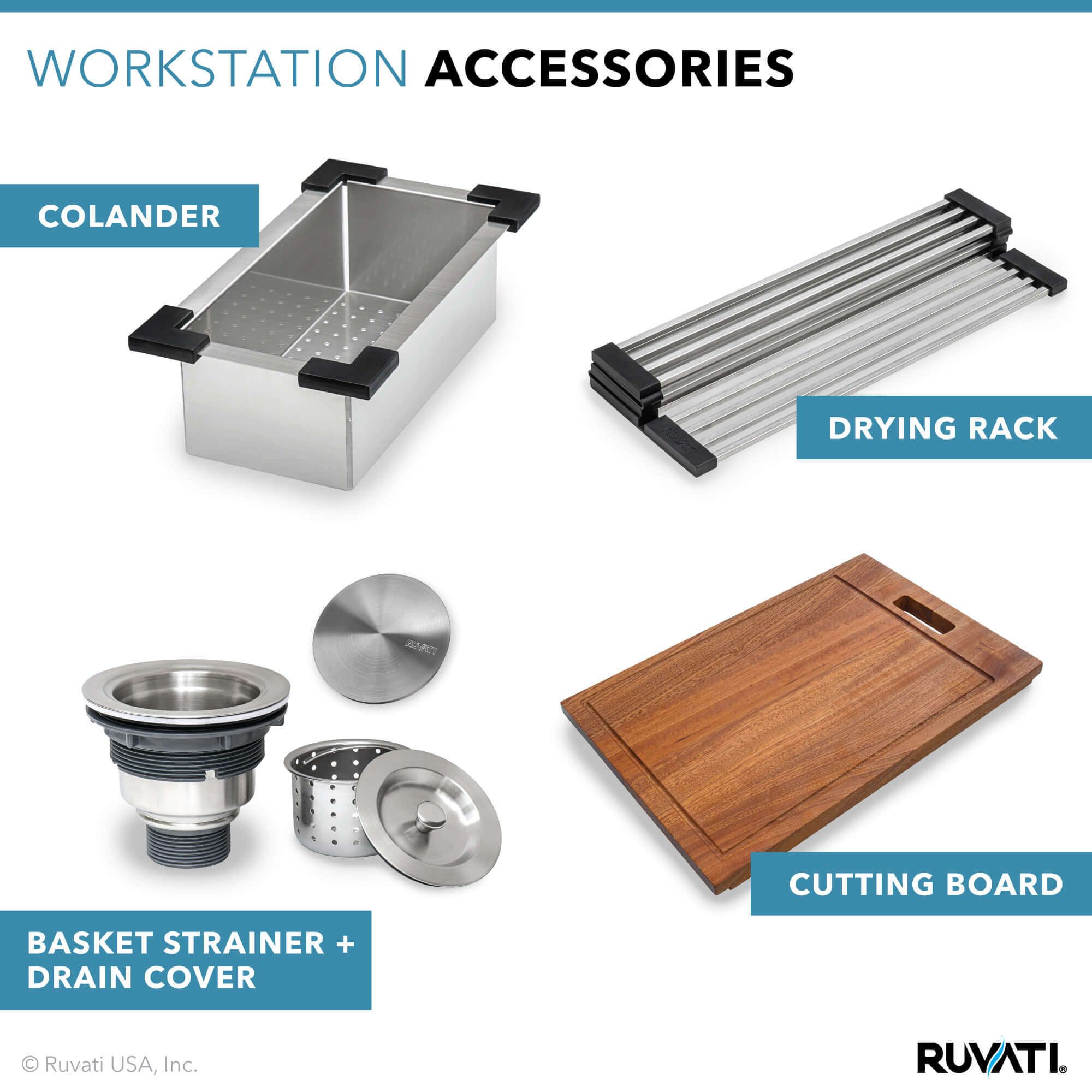 Alternate Image for Ruvati Verona 33" Stainless Steel Workstation Apron-front Farmhouse Sink, 60/40 Low Divide Double Bowl, 16 Gauge, RVH9201