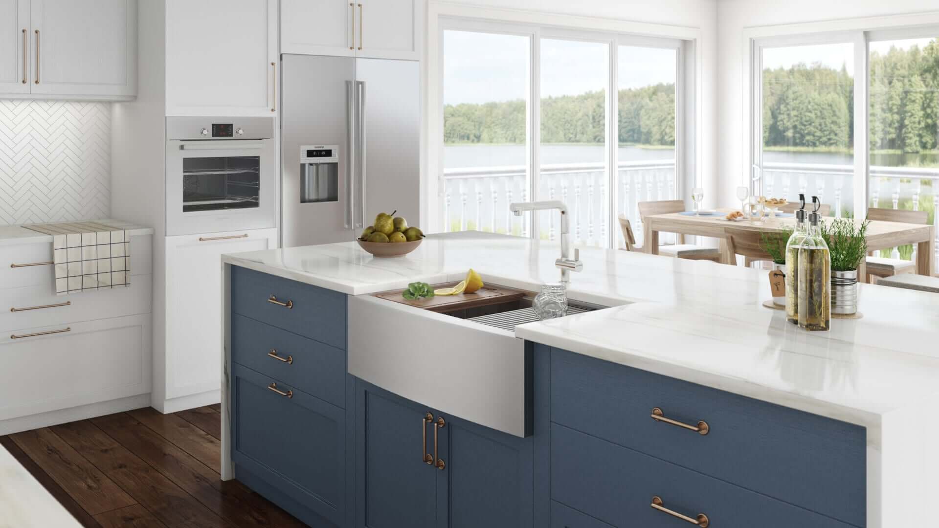 Alternate Image for Ruvati Verona 33" Stainless Steel Workstation Apron-front Farmhouse Sink, 60/40 Low Divide Double Bowl, 16 Gauge, RVH9201