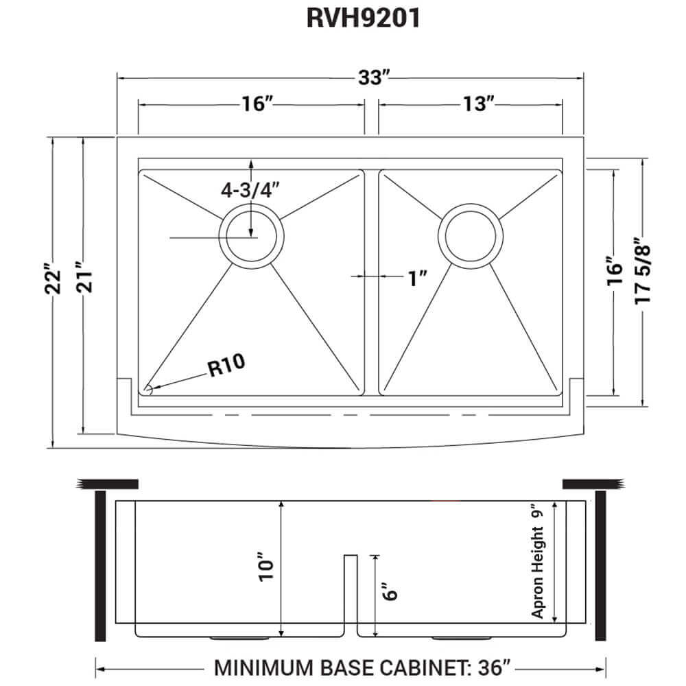 Alternate Image for Ruvati Verona 33" Stainless Steel Workstation Apron-front Farmhouse Sink, 60/40 Low Divide Double Bowl, 16 Gauge, RVH9201