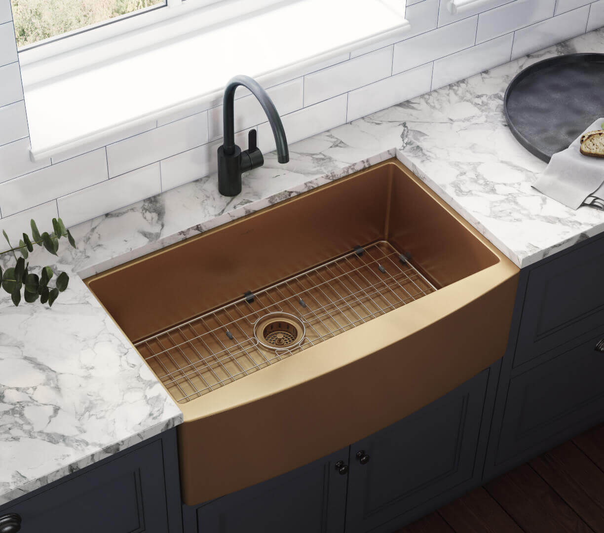 Alternate Image for Ruvati Terraza 33" Stainless Steel Apron-front Farmhouse Sink, Copper Tone Matte Bronze, 16 Gauge, RVH9733CP