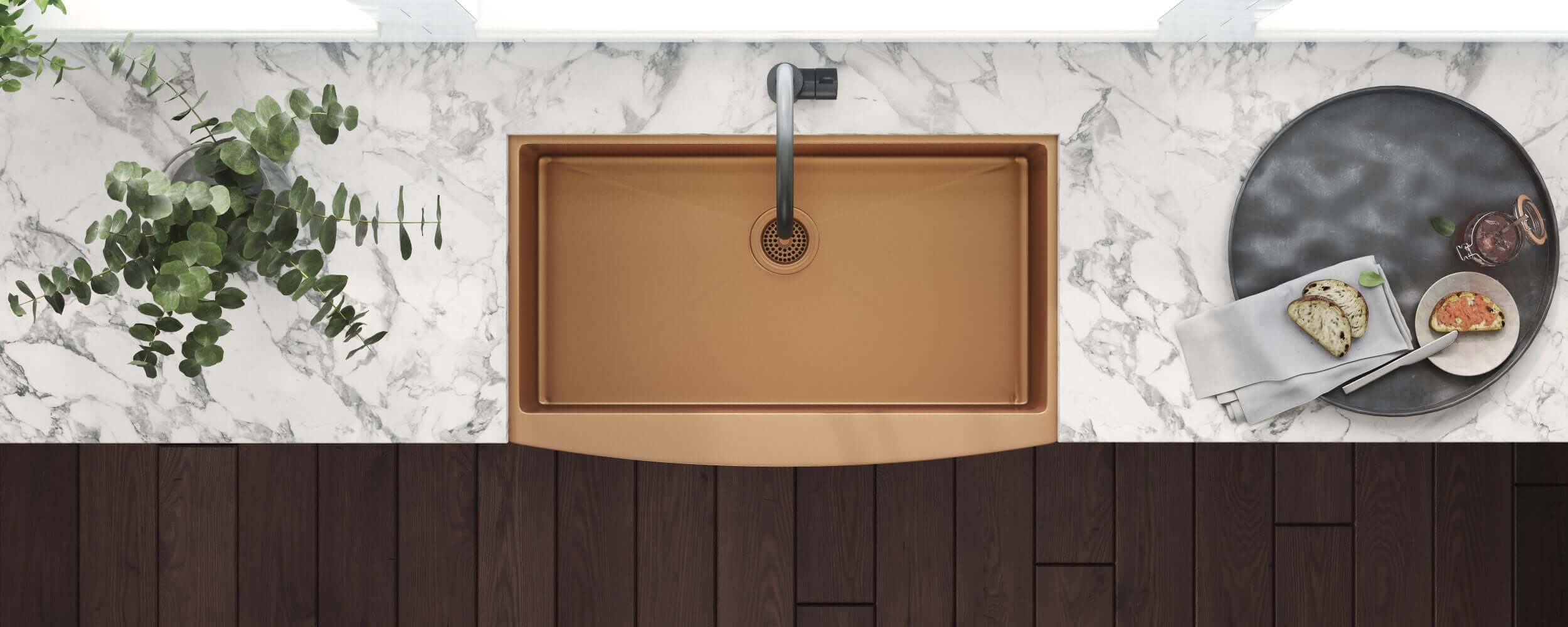 Alternate Image for Ruvati Terraza 33" Stainless Steel Apron-front Farmhouse Sink, Copper Tone Matte Bronze, 16 Gauge, RVH9733CP