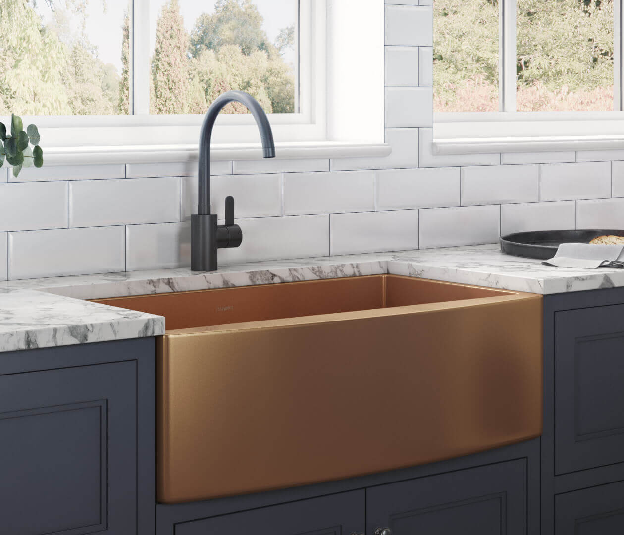 Alternate Image for Ruvati Terraza 33" Stainless Steel Apron-front Farmhouse Sink, Copper Tone Matte Bronze, 16 Gauge, RVH9733CP