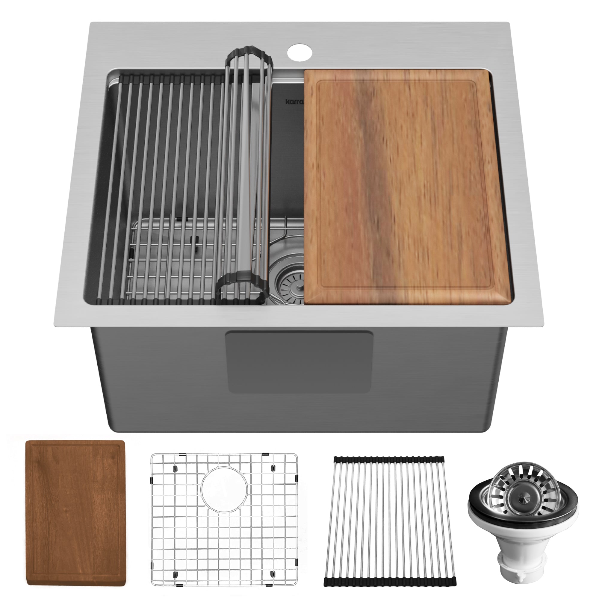 Alternate Image for Karran Elite Workstation 25" Drop In/Topmount Stainless Steel Workstation Kitchen Sink with Accessories, 16 Gauge, WST-22-PK1