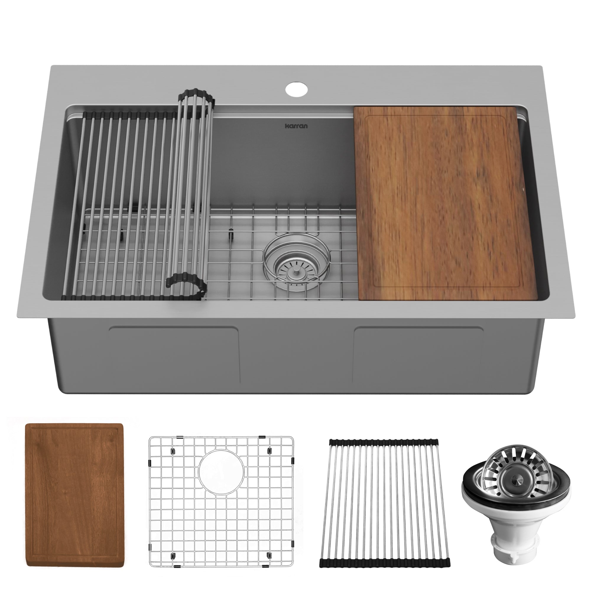Alternate Image for Karran Elite Workstation 33" Drop In/Topmount Stainless Steel Workstation Kitchen Sink with Accessories, 16 Gauge, WST-23-PK1