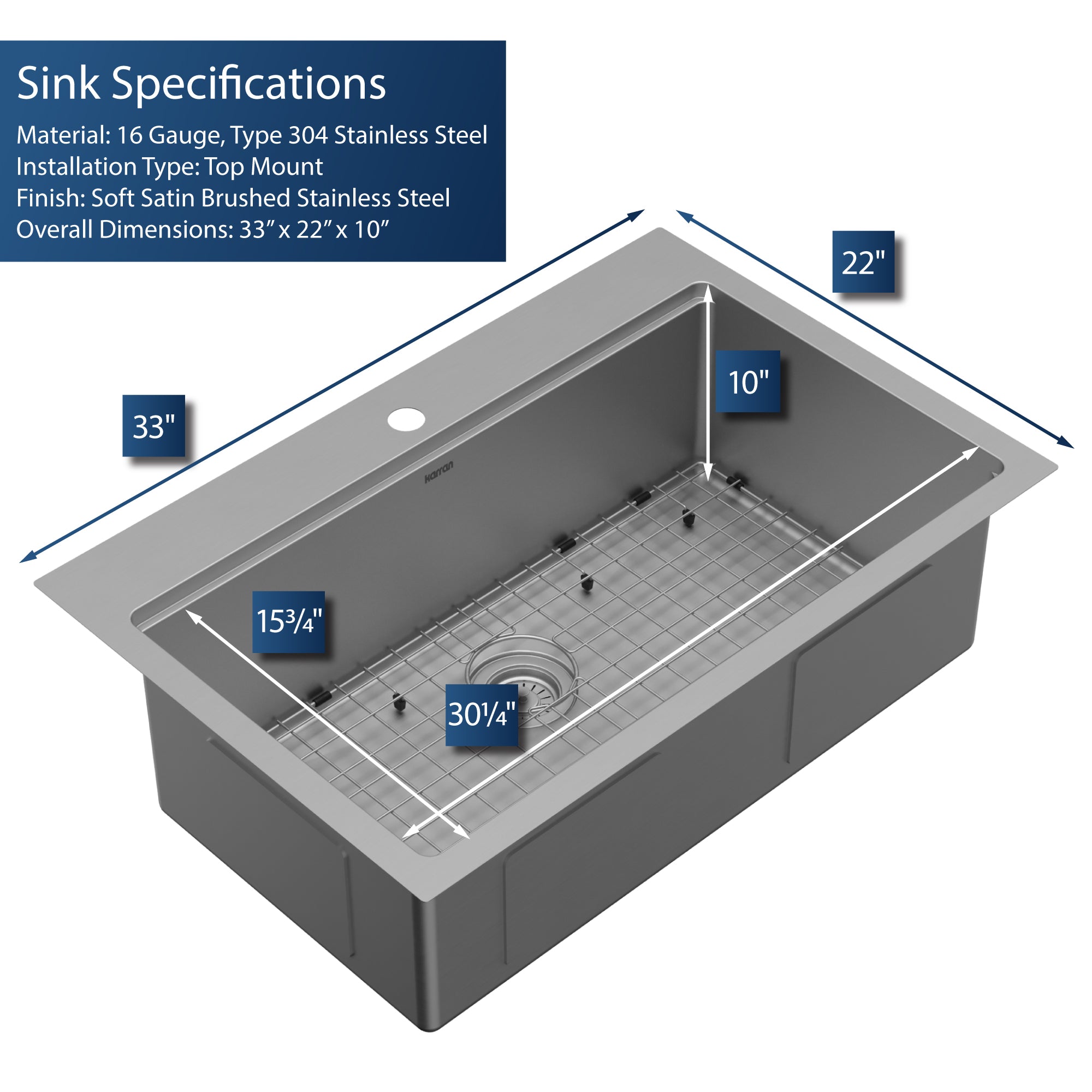 Alternate Image for Karran Elite Workstation 33" Drop In/Topmount Stainless Steel Workstation Kitchen Sink with Accessories, 16 Gauge, WST-23-PK1