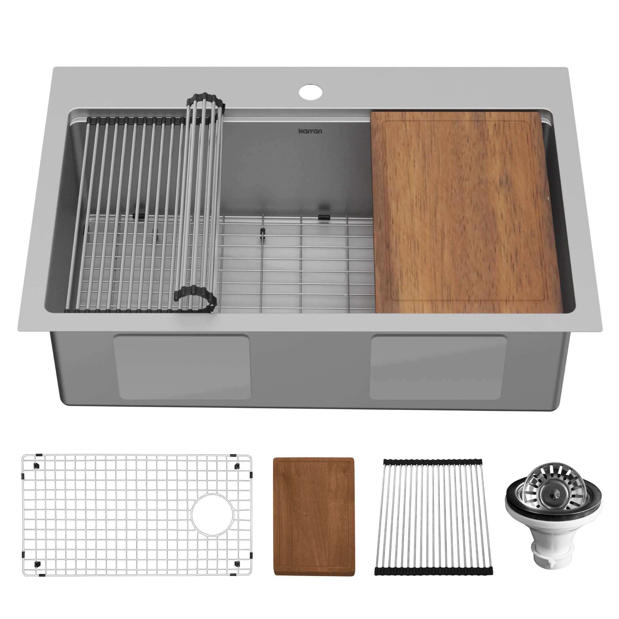 Alternate Image for Karran Elite Workstation 33" Drop In/Topmount Stainless Steel Workstation Kitchen Sink with Accessories, 16 Gauge, WST-26-PK1