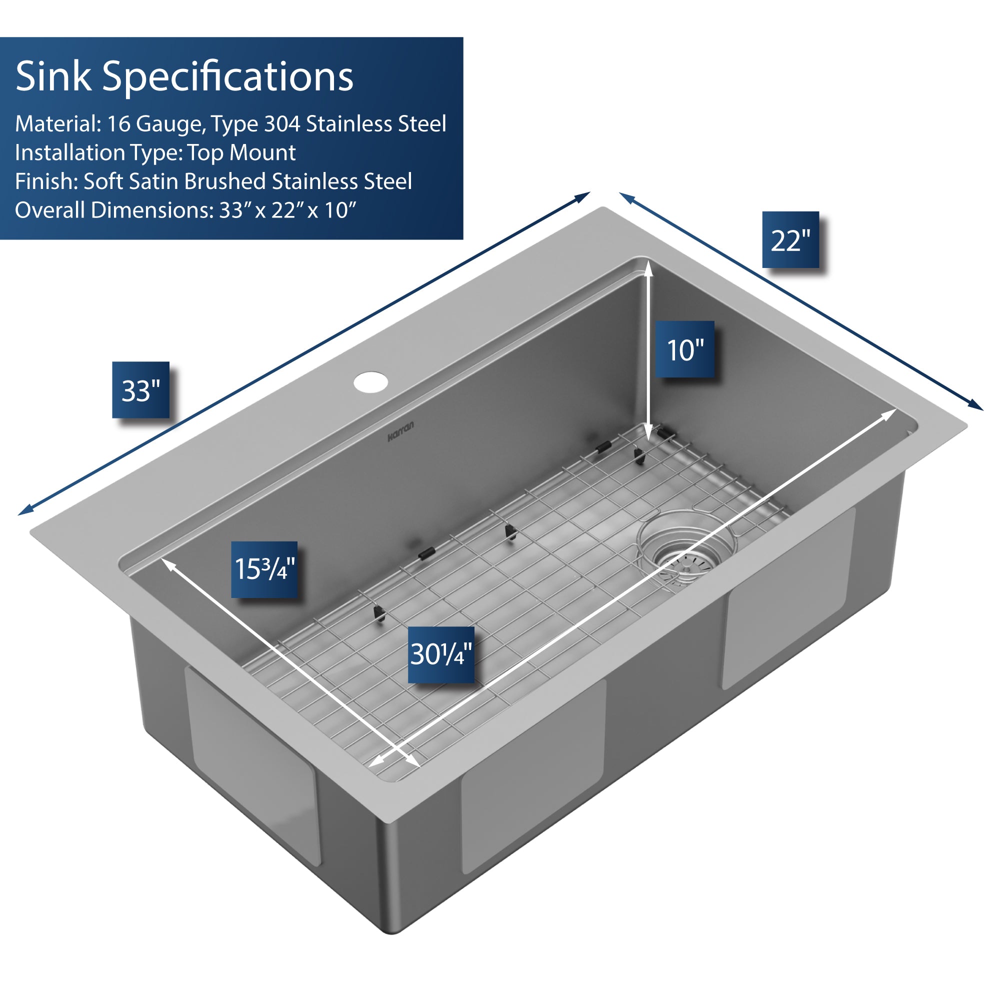 Alternate Image for Karran Elite Workstation 33" Drop In/Topmount Stainless Steel Workstation Kitchen Sink with Accessories, 16 Gauge, WST-26-PK1