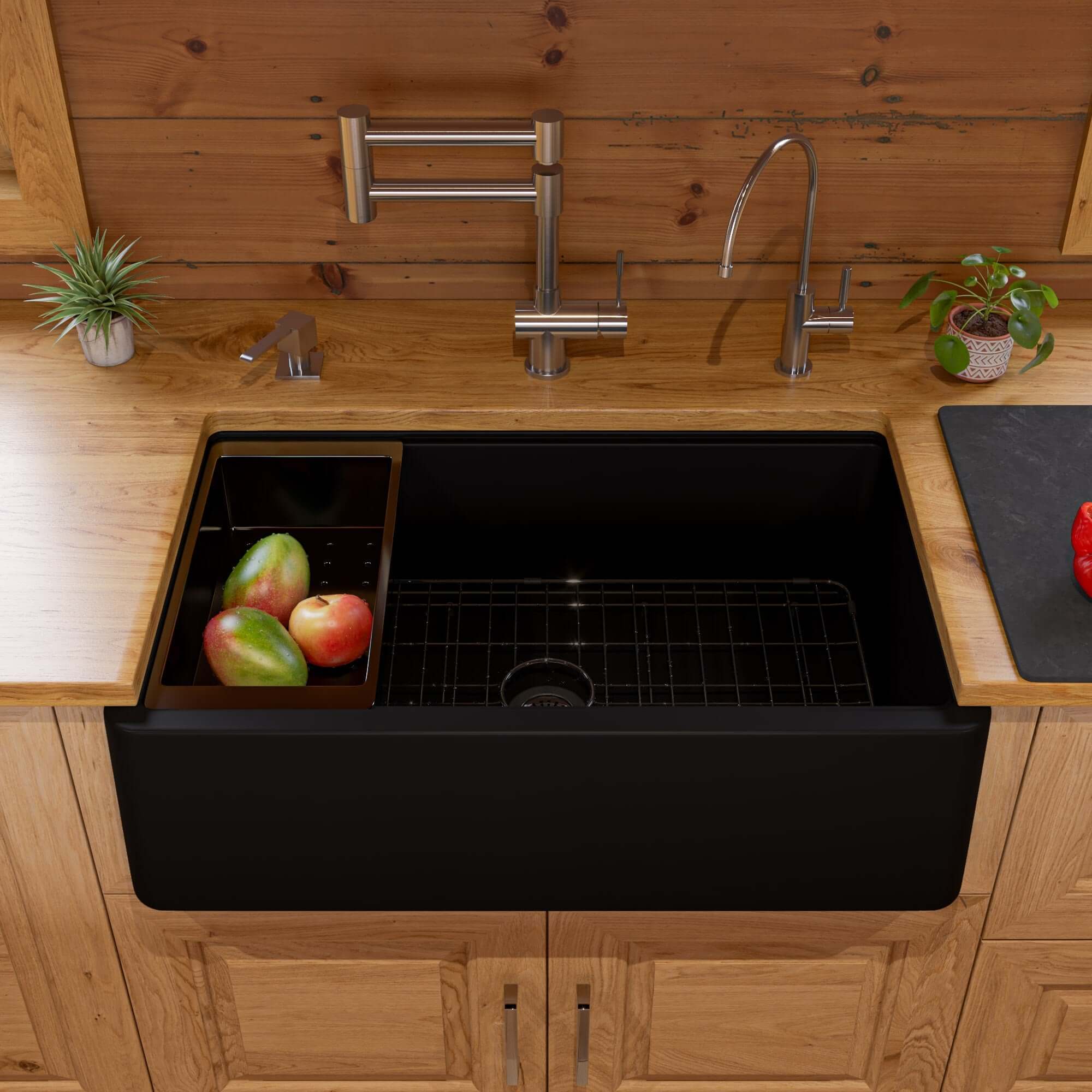 Alternate Image for ALFI brand 33" Granite Composite Workstation Farmhouse Sink with Accessories, Black, No Faucet Hole, AB33FARM-BLA