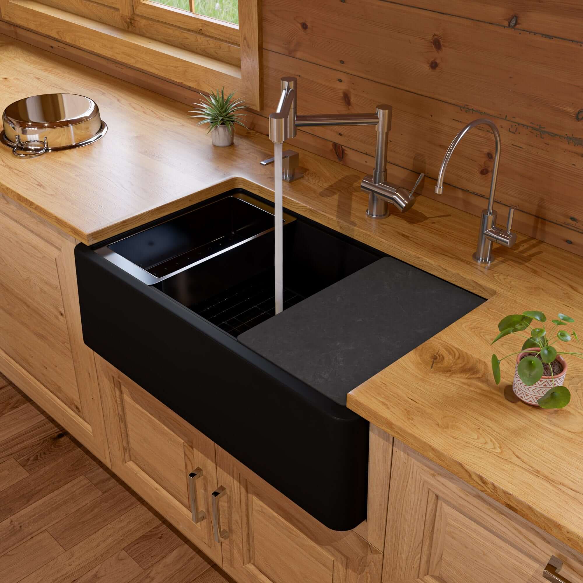Alternate Image for ALFI brand 33" Granite Composite Workstation Farmhouse Sink with Accessories, Black, No Faucet Hole, AB33FARM-BLA