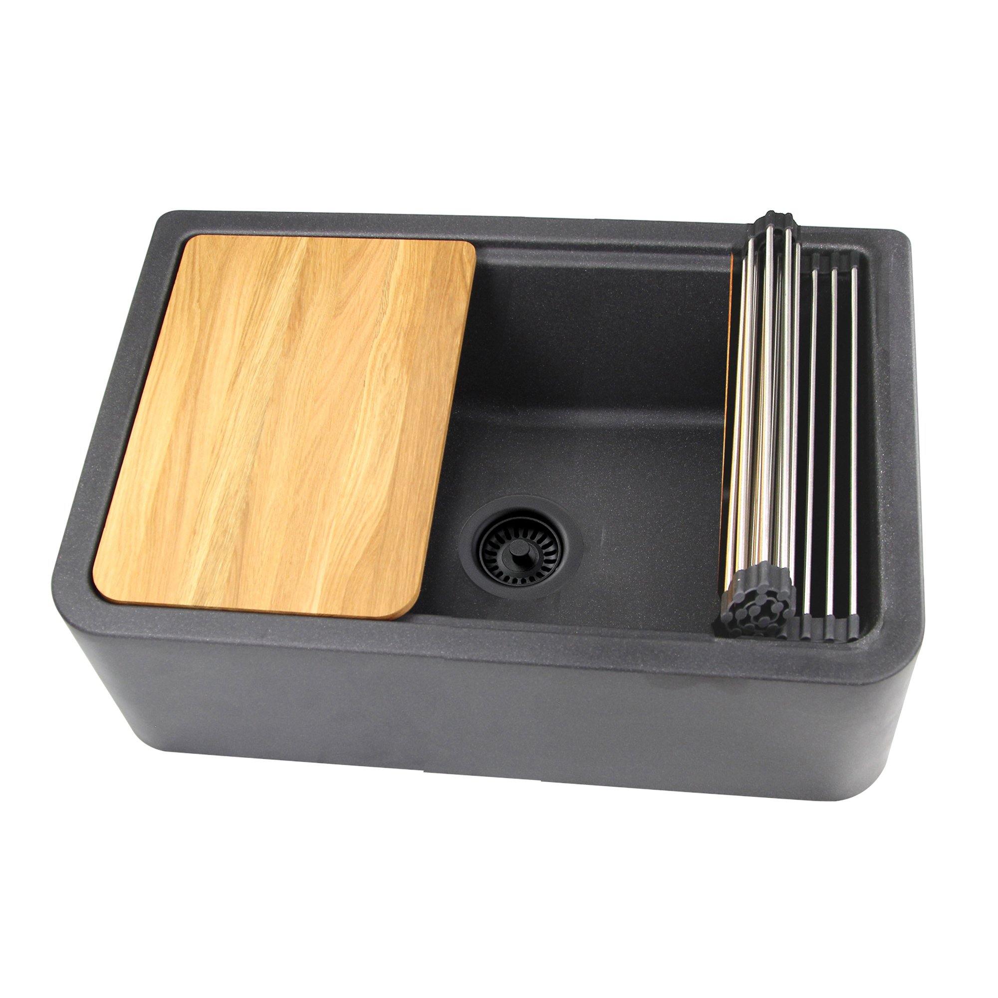 Alternate Image for Nantucket Sinks Rockport 30" Granite Composite Workstation Farmhouse Sink with Accessories, Black, PR3020-APS-BL