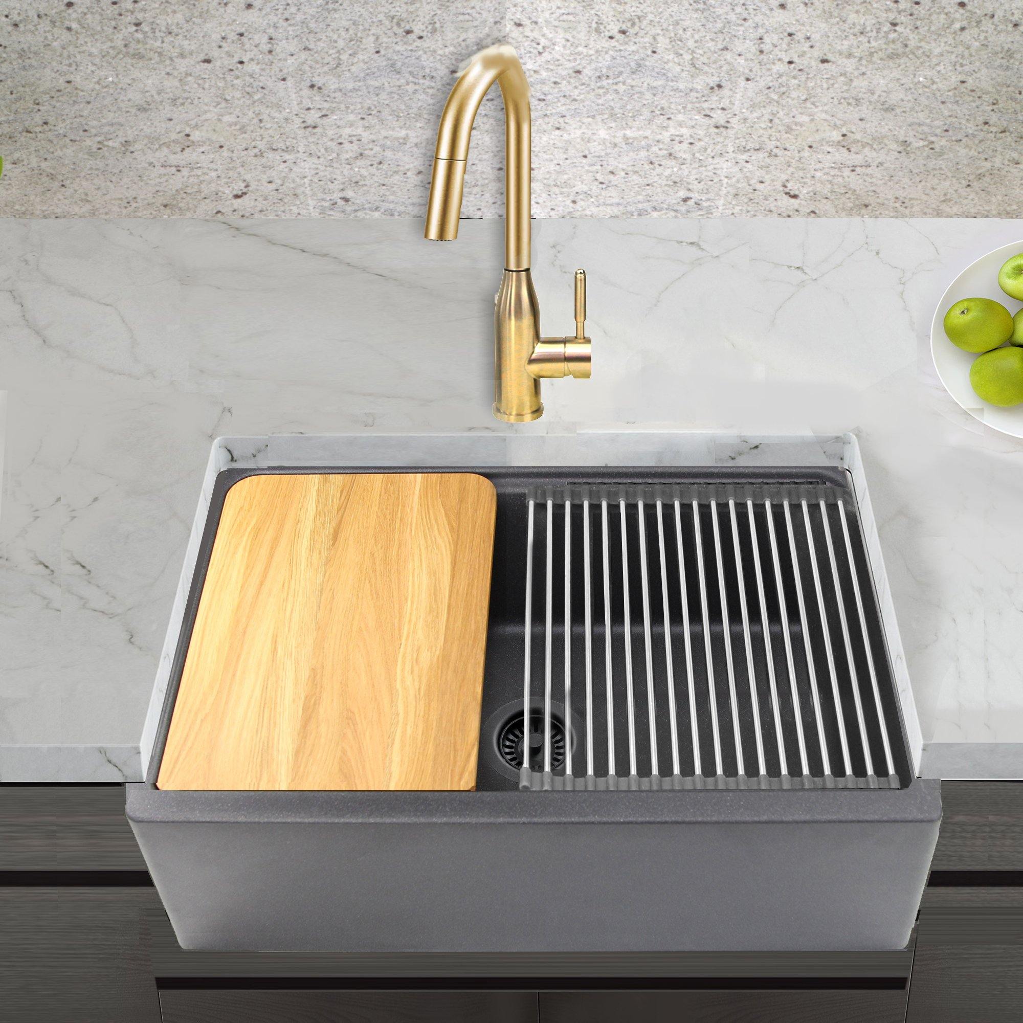 Alternate Image for Nantucket Sinks Rockport 30" Granite Composite Workstation Farmhouse Sink with Accessories, Black, PR3020-APS-BL