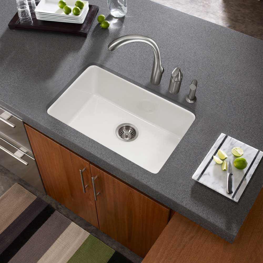 Alternate Image for Houzer 23" Fireclay Undermount Single Bowl Kitchen Sink, Biscuit, Platus Series, PTU-2400 BQ