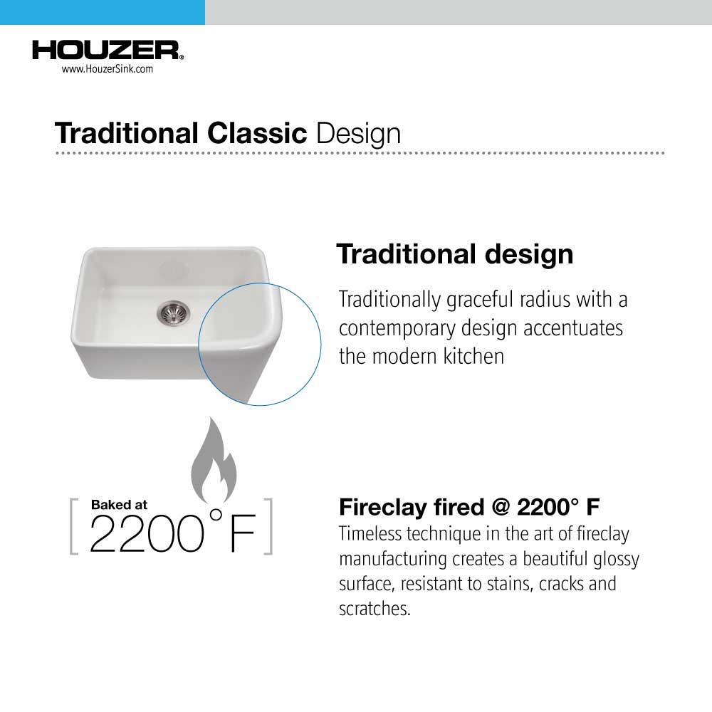 Alternate Image for Houzer 23" Fireclay Undermount Single Bowl Kitchen Sink, Biscuit, Platus Series, PTU-2400 BQ
